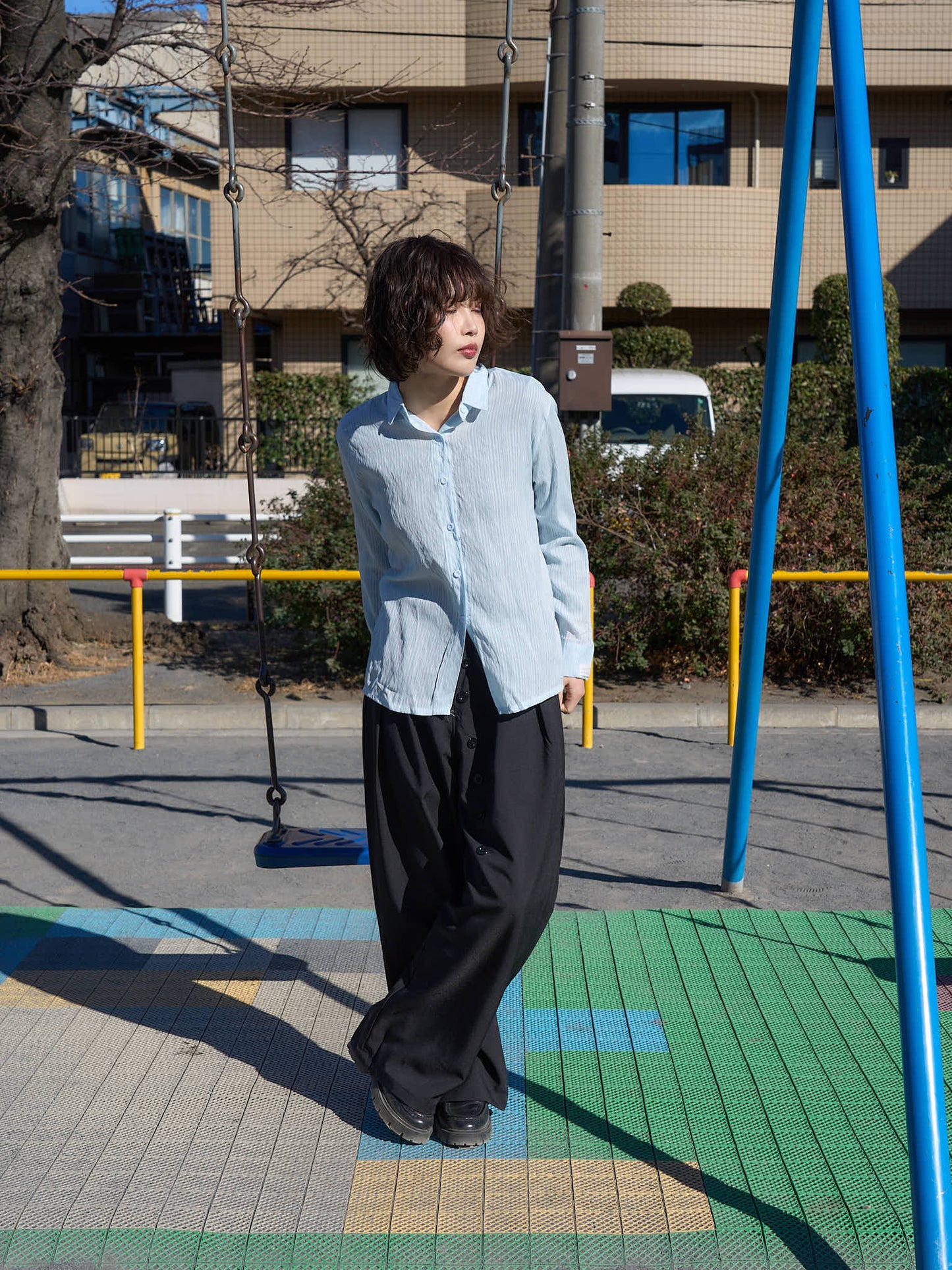 crinkle ribbon long sleeve shirt