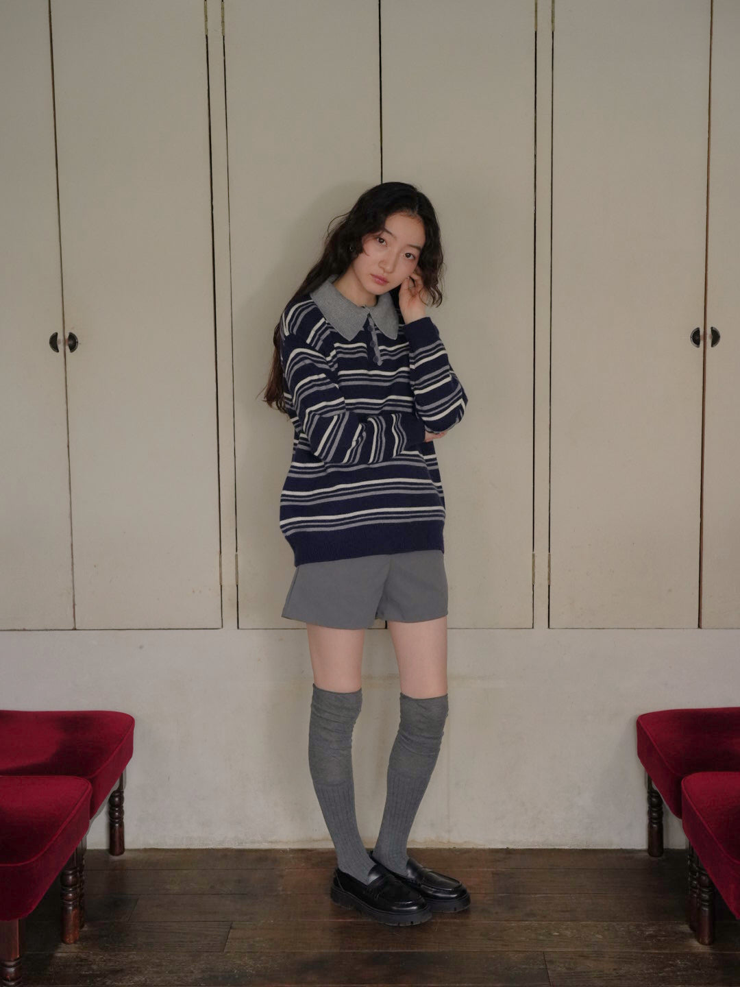 retro stripe collar knit