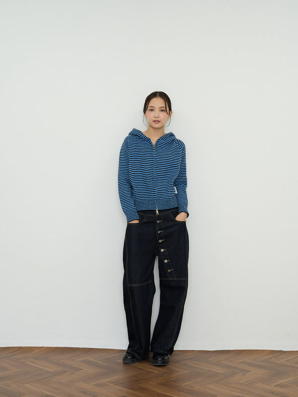 border knit zip hoodie