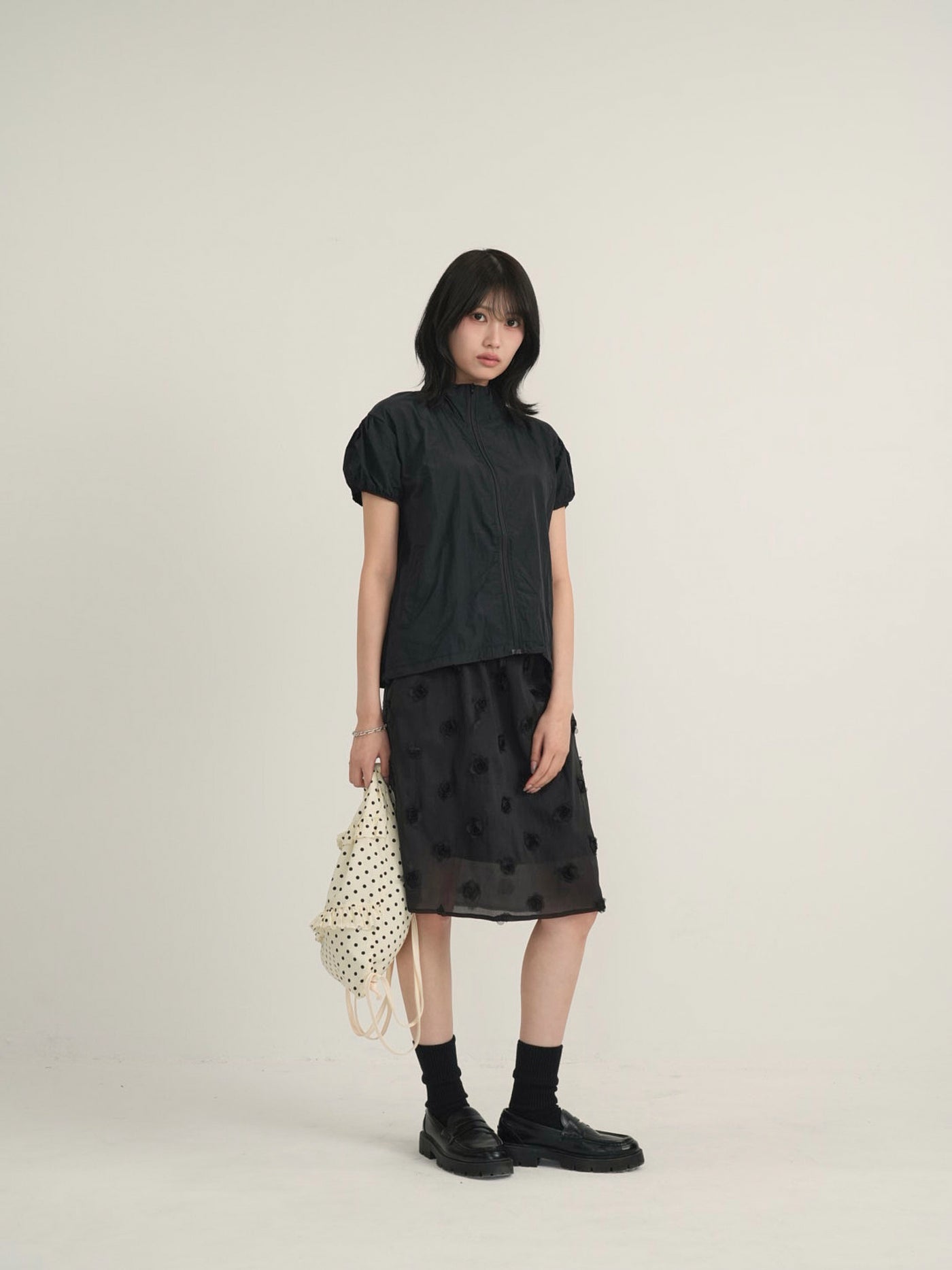 stand collar zip short jacket