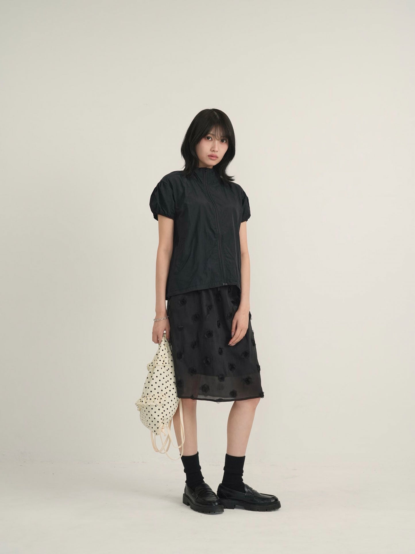 stand collar zip short jacket