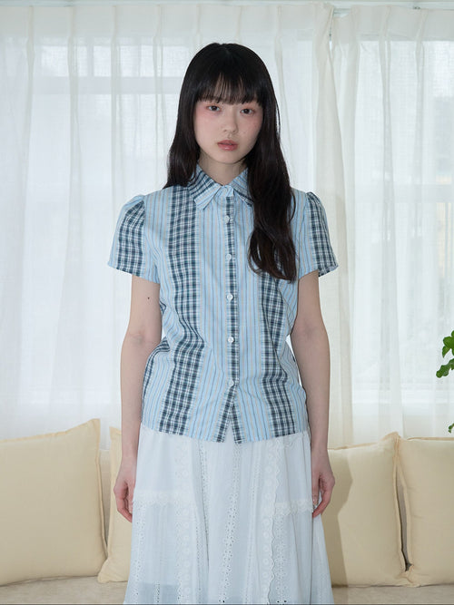 mixed stripe plaid shirt