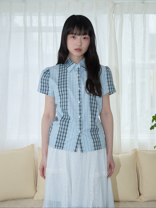 mixed stripe plaid shirt