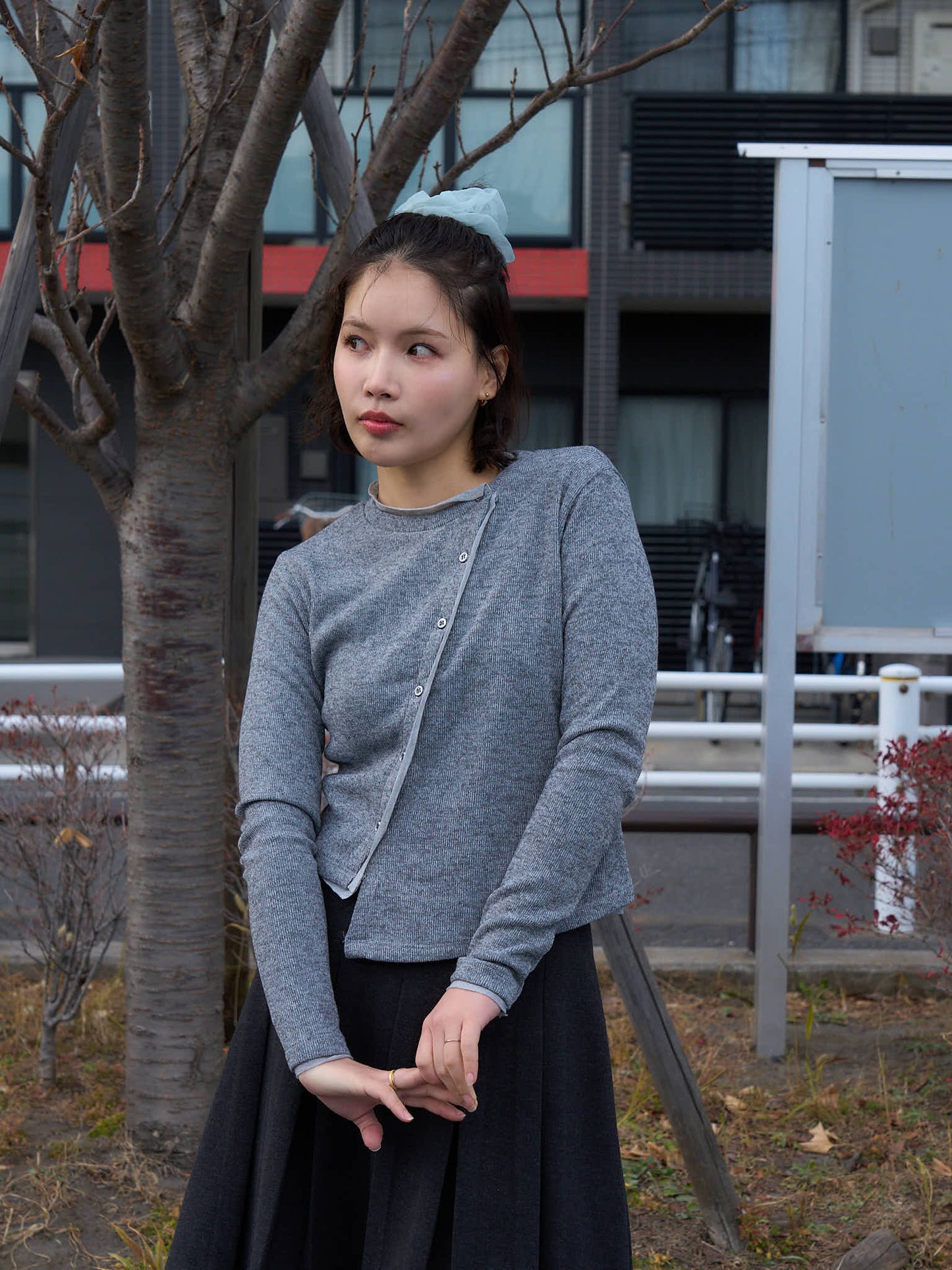 asymmetric button rib cardigan