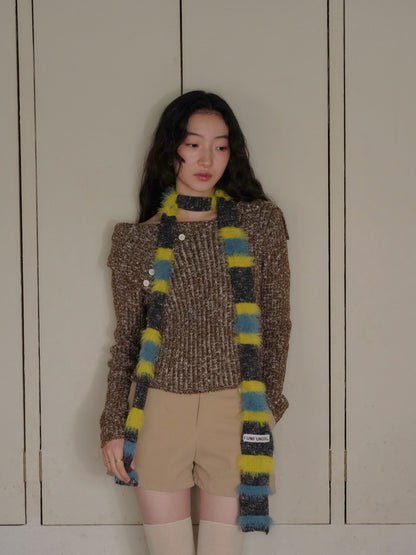 furry stripe knit muffler