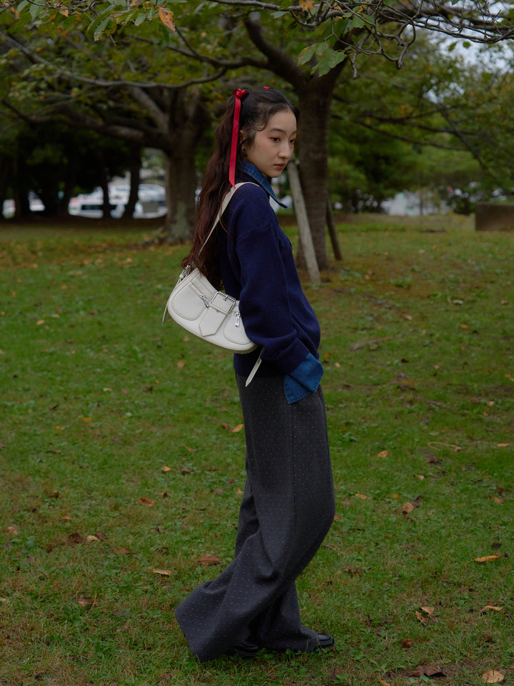 denim collar knit pullover