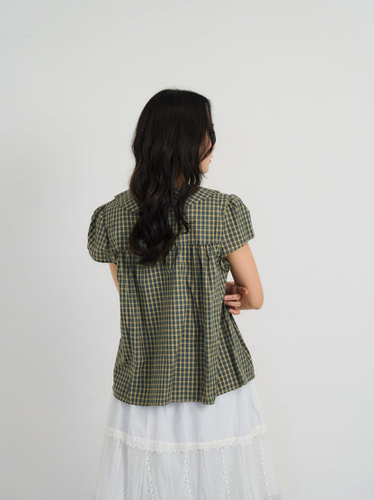 check frill collar blouse