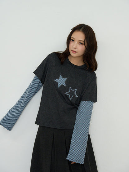 star border layered long sleeve tee