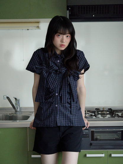 w ribbon check blouse
