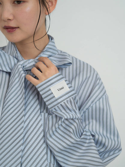 blue stripe bow tie blouse