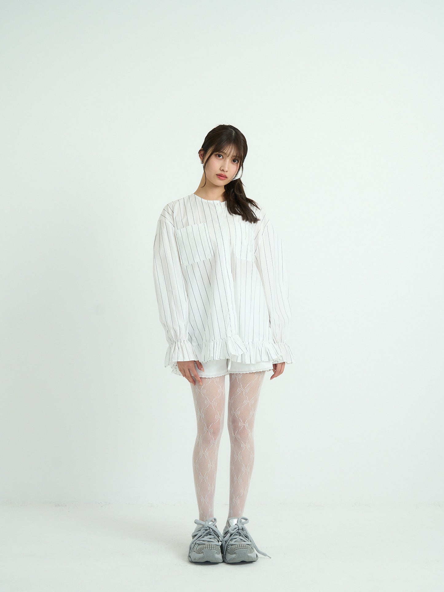 stripe frill big blouse