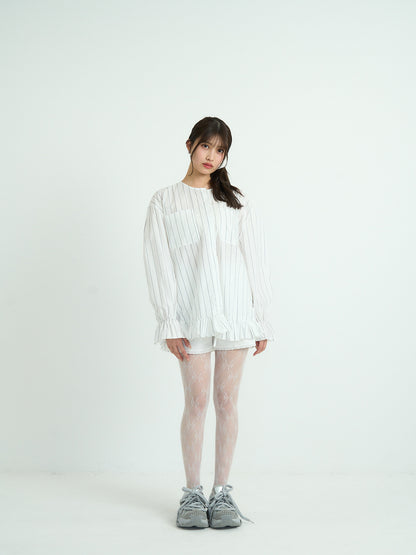 stripe frill big blouse