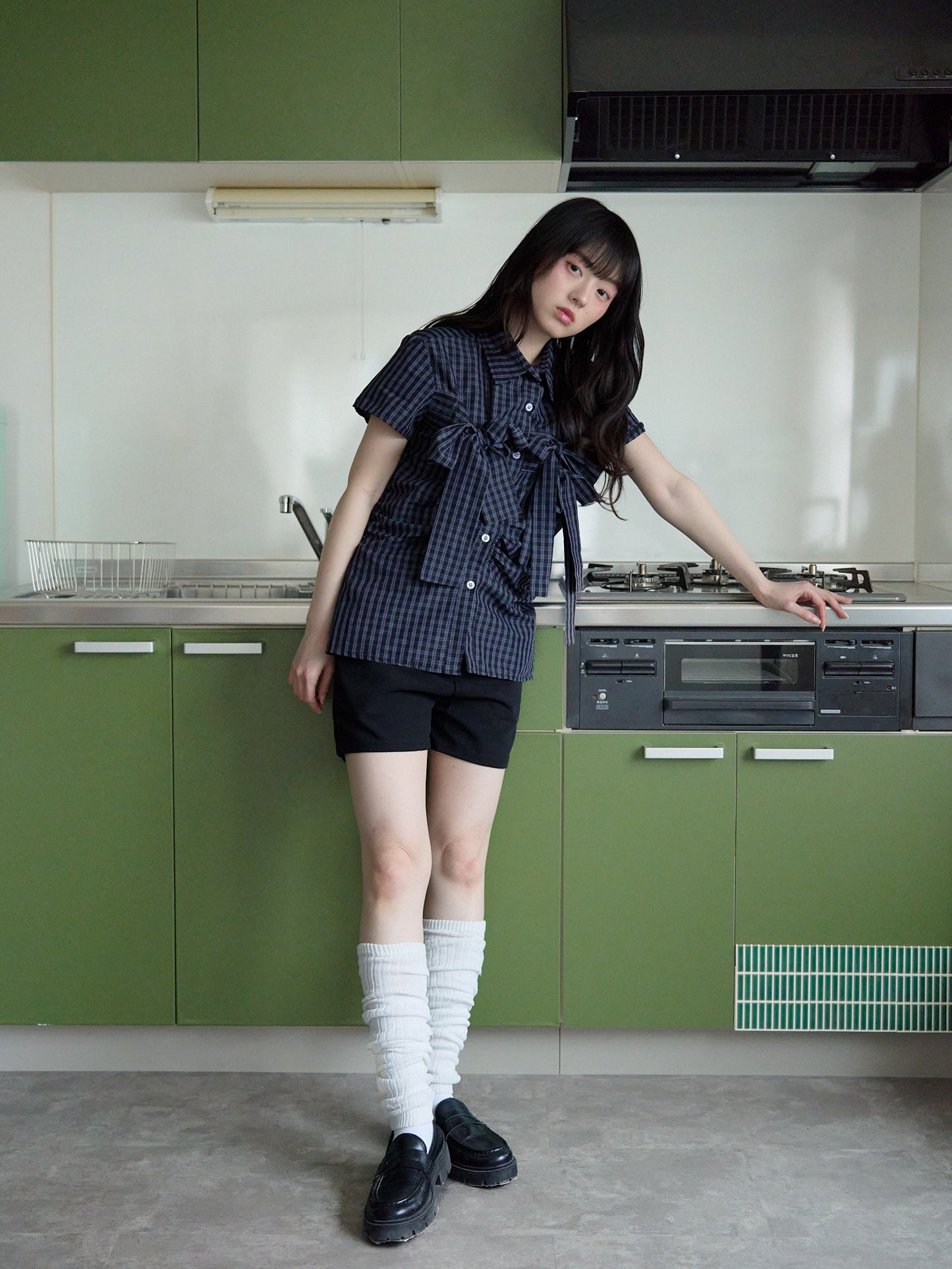 w ribbon check blouse