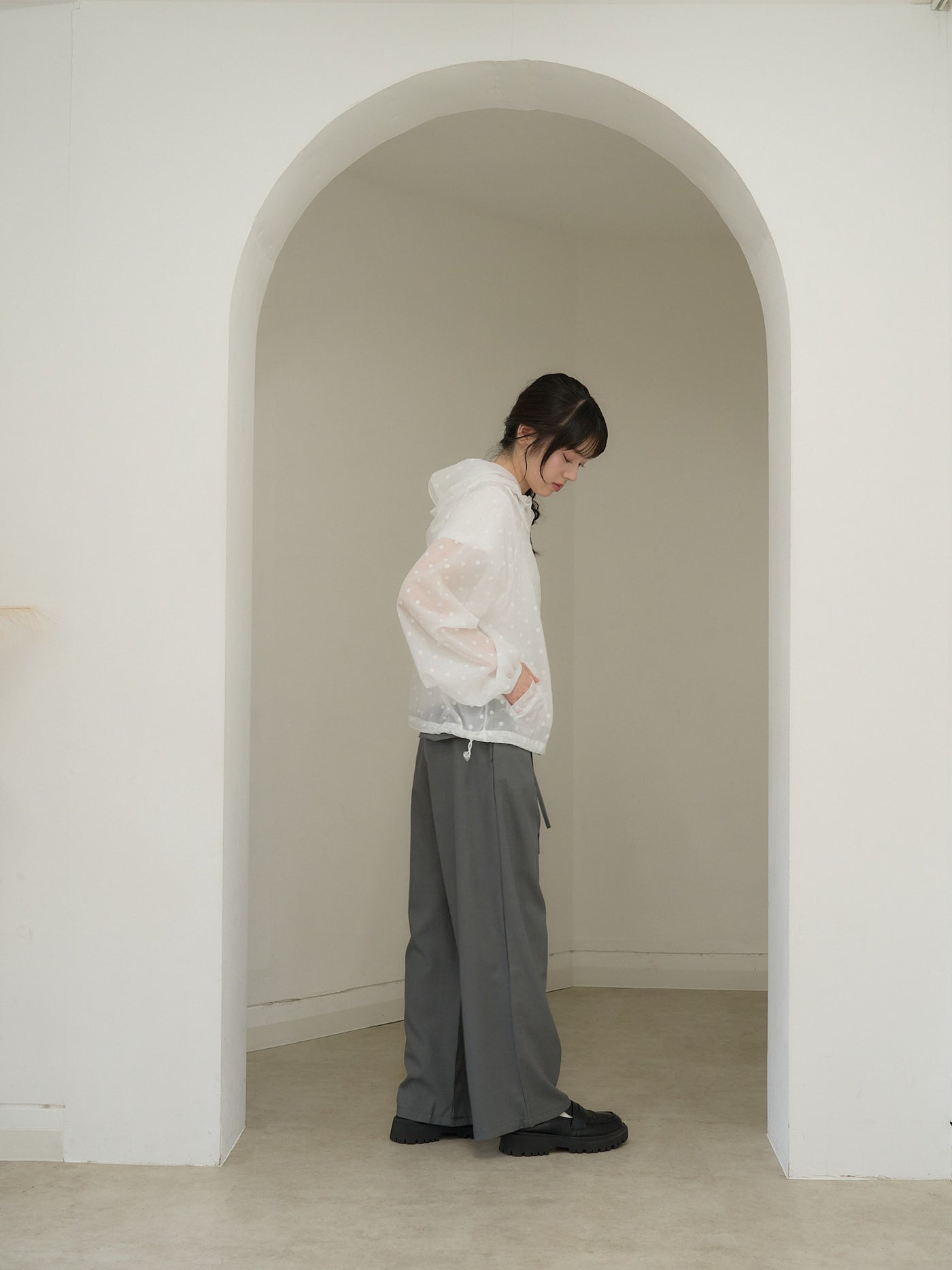 high waist ribbon wide pants