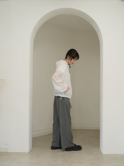 high waist ribbon wide pants