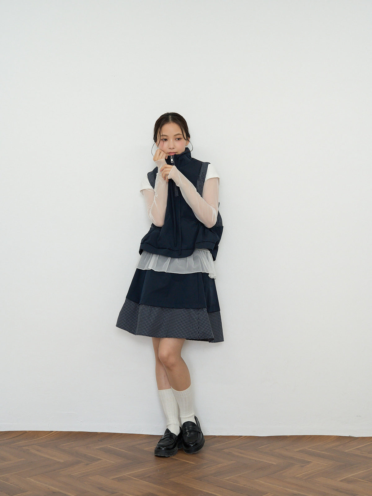 check vest & skirt set