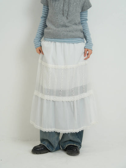 lace tiered long skirt