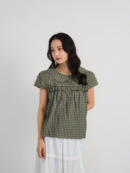 check frill collar blouse