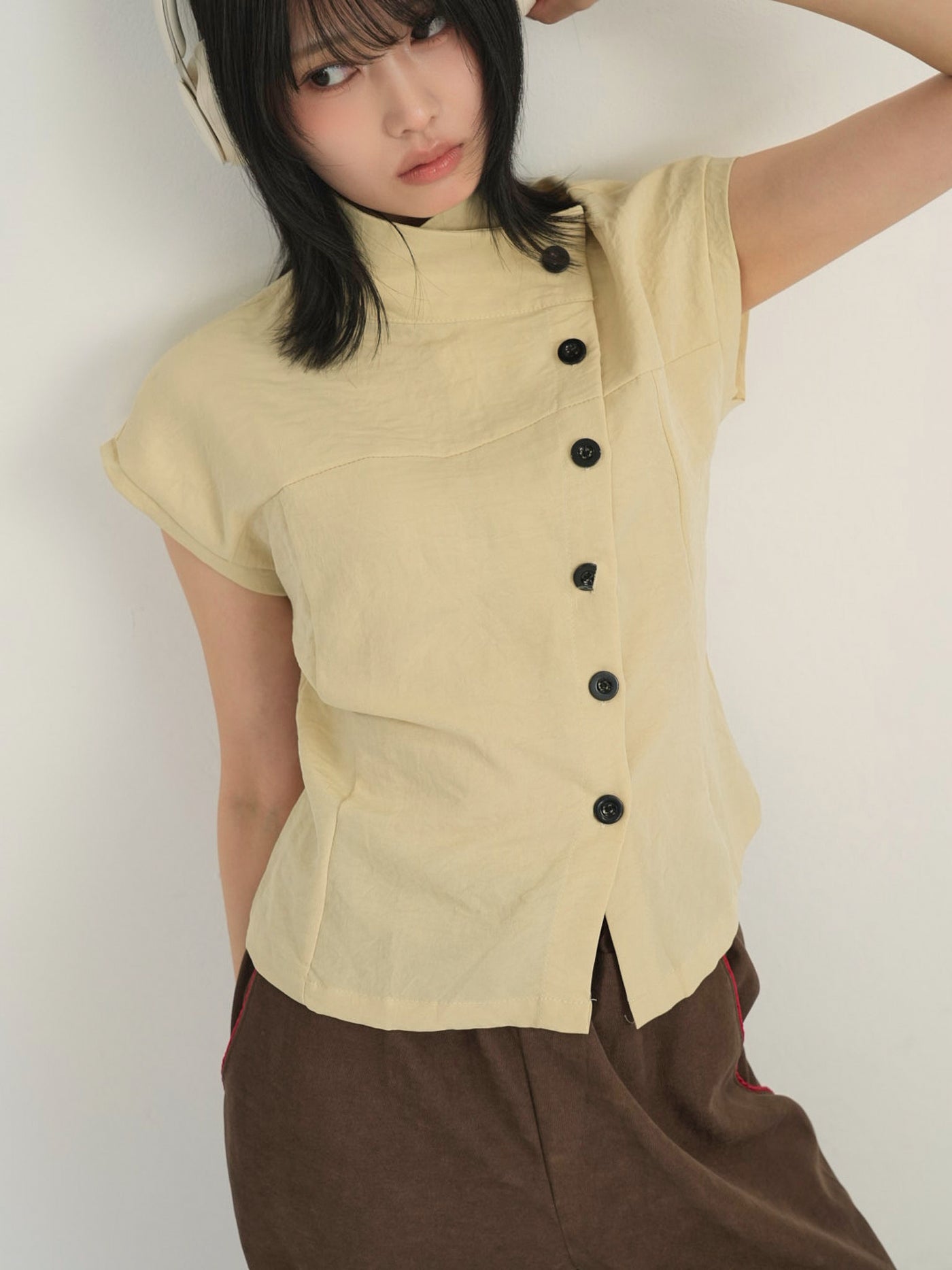asymmetric collar shirt