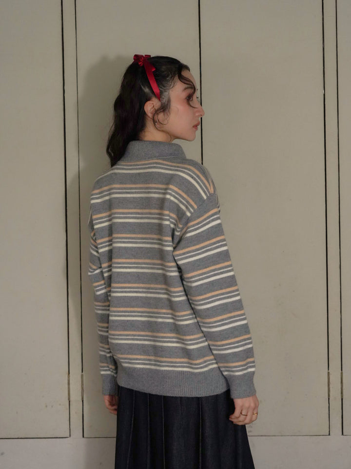 retro stripe collar knit
