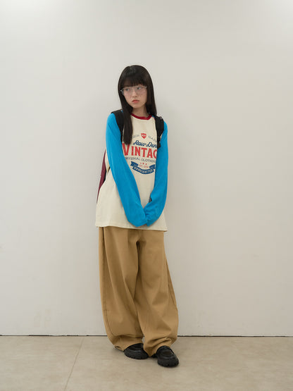 vintage raglan print long  tee