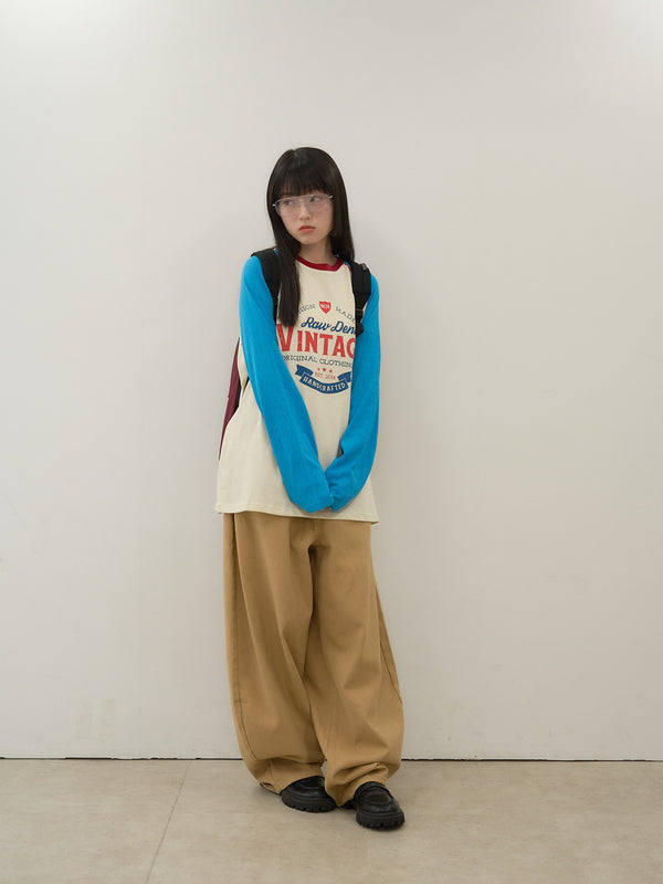 vintage raglan print long  tee