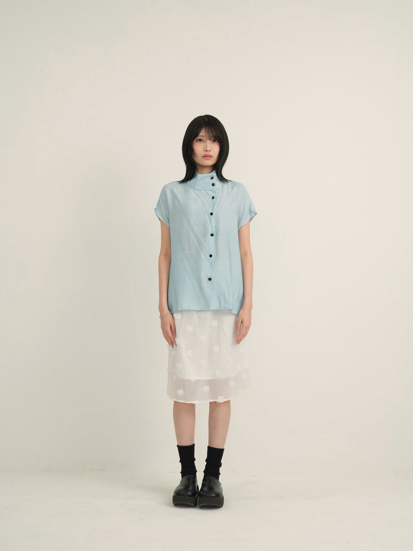 cotton linen stand collar shirt