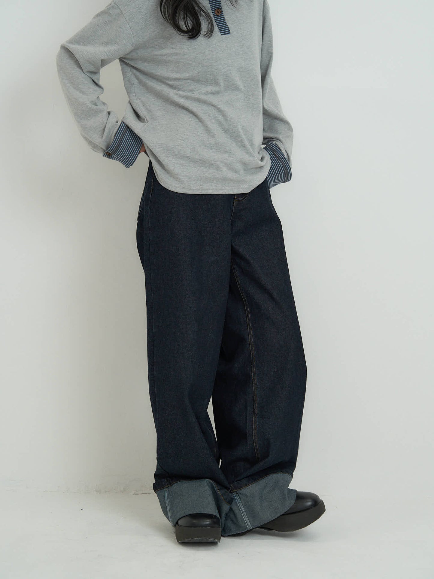 wide leg denim pants