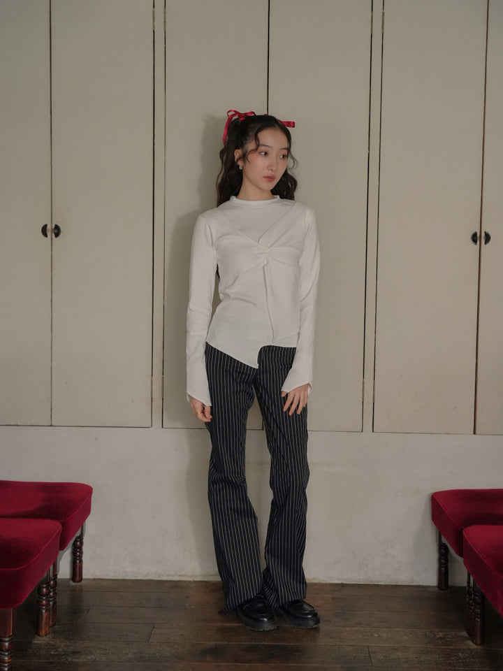 low rise pinstripe flare pants