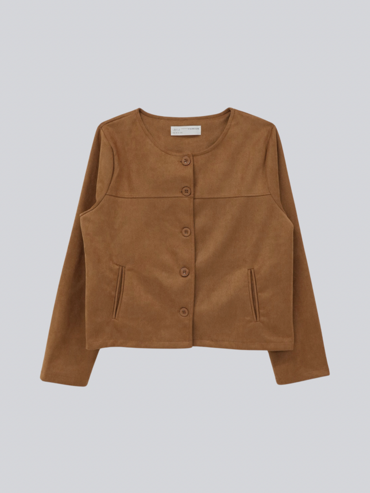collarless suede jacket