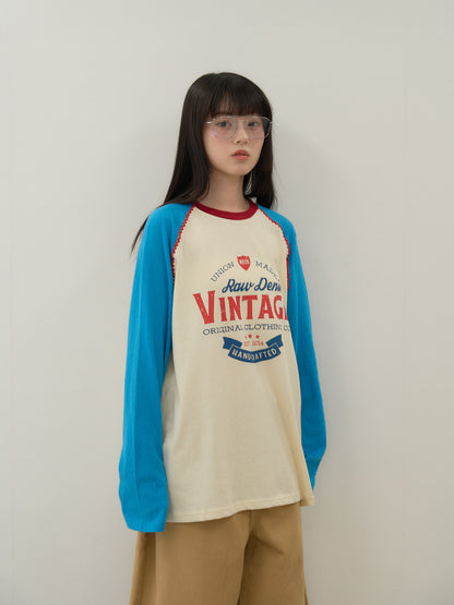 vintage raglan print long  tee