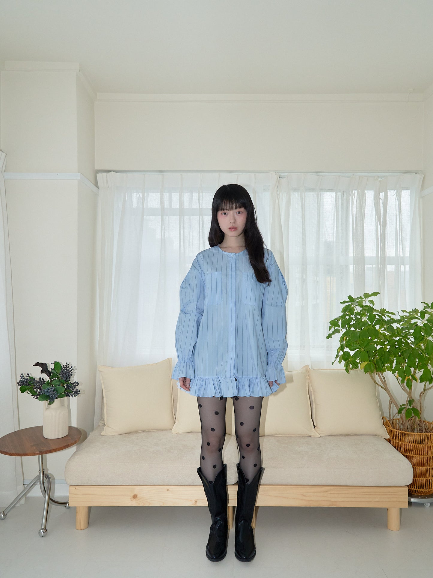 stripe frill big blouse