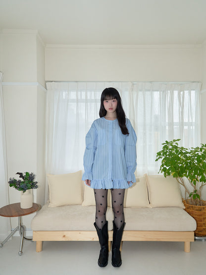 stripe frill big blouse
