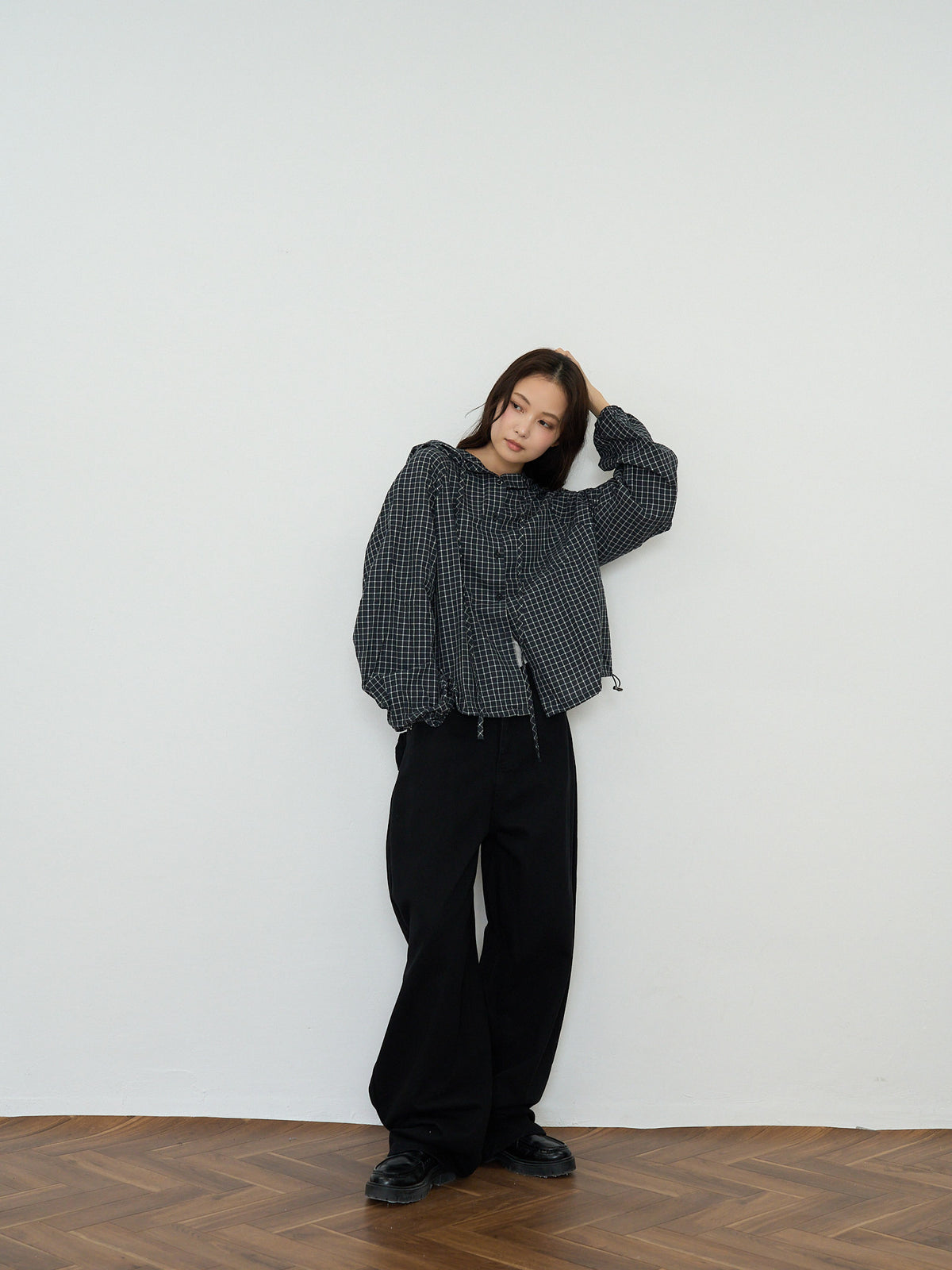 check hooded shirt