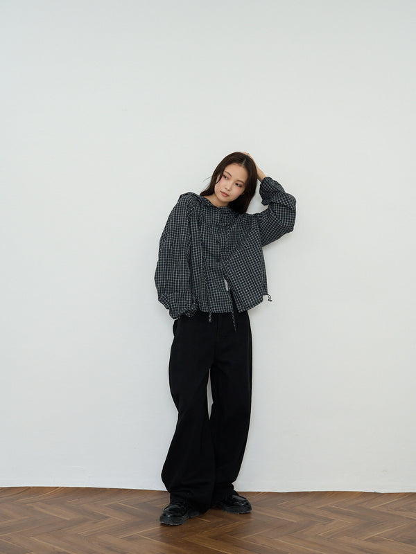 check hooded shirt
