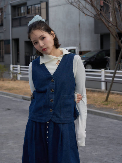 denim button casual vest