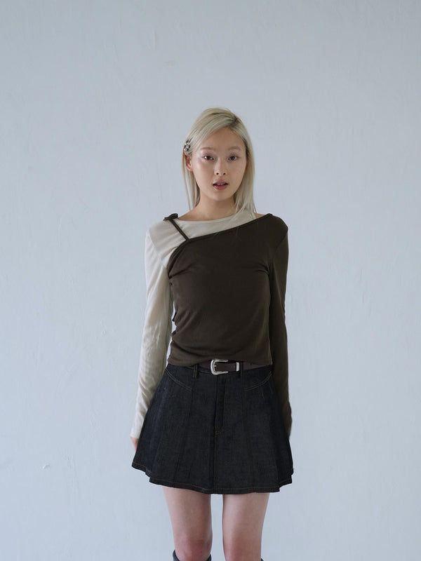 denim pleated mini skirt