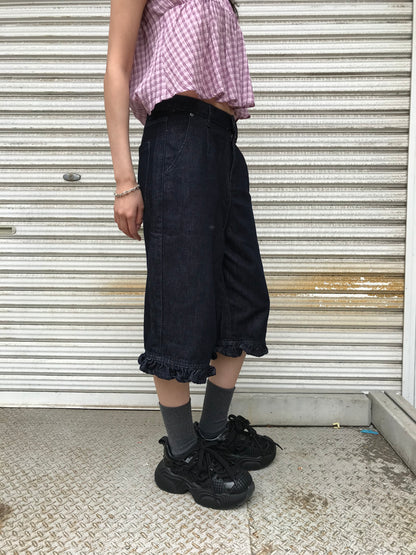 frill hem wide denim pants