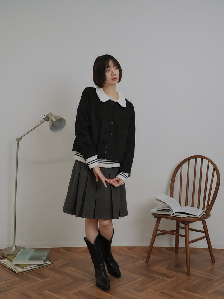 collarless suede jacket