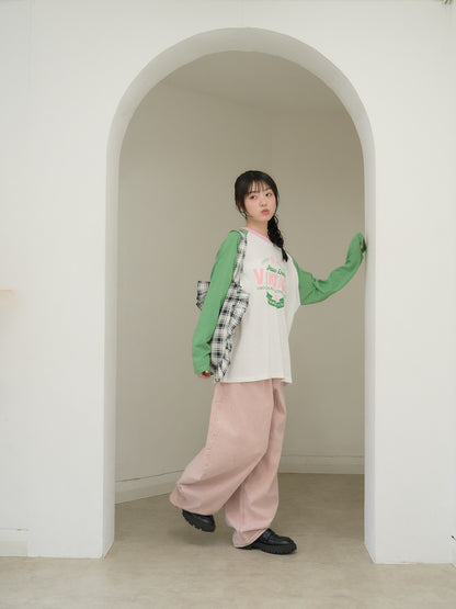 vintage raglan print long  tee