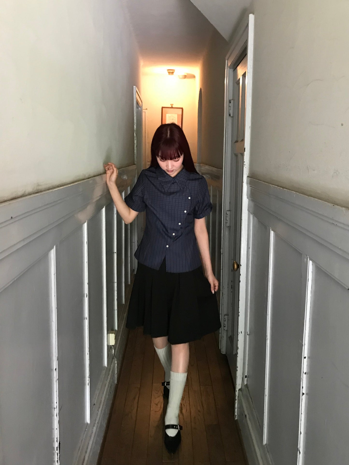 retro check button shirt