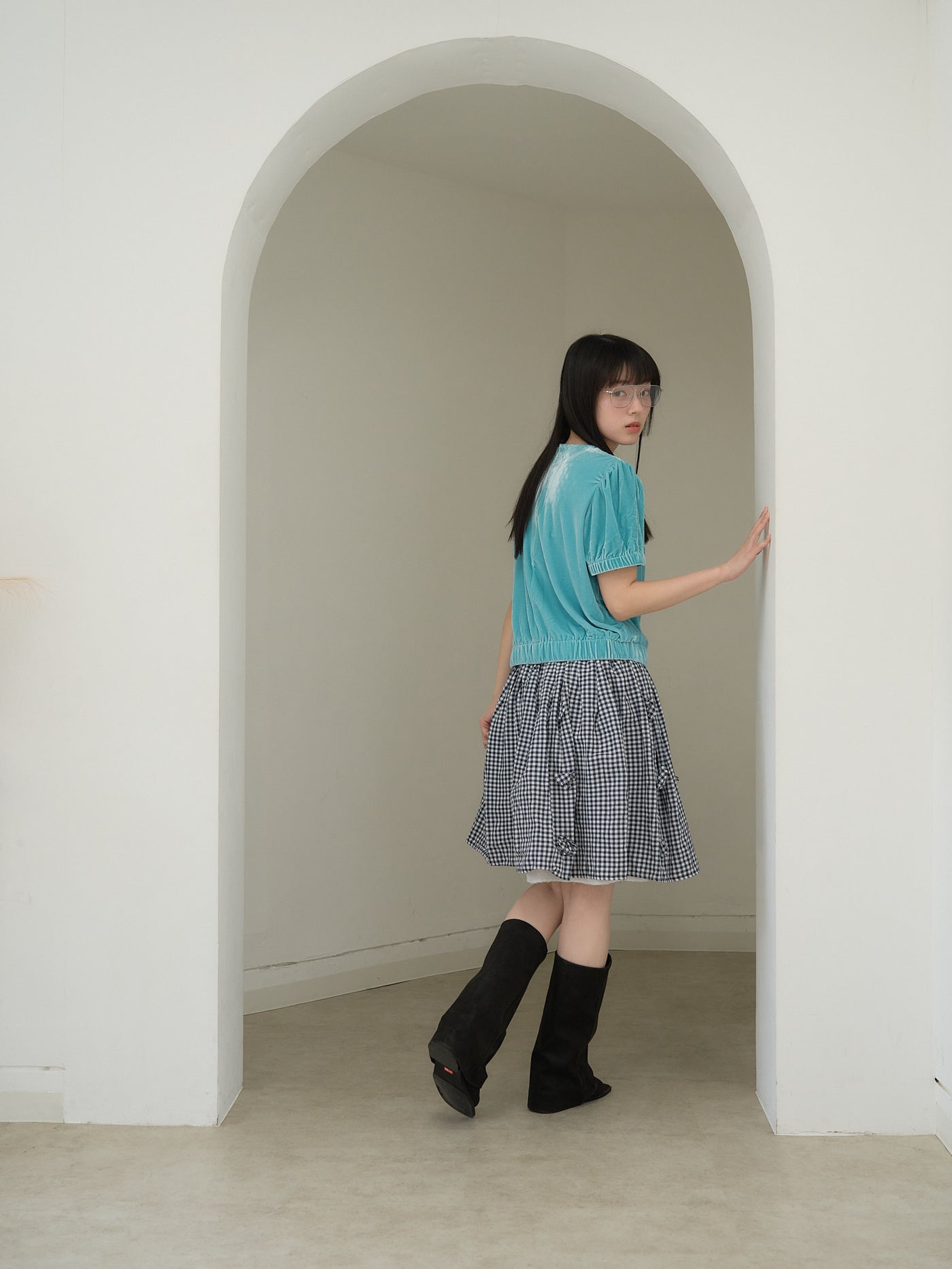 navy check skirt