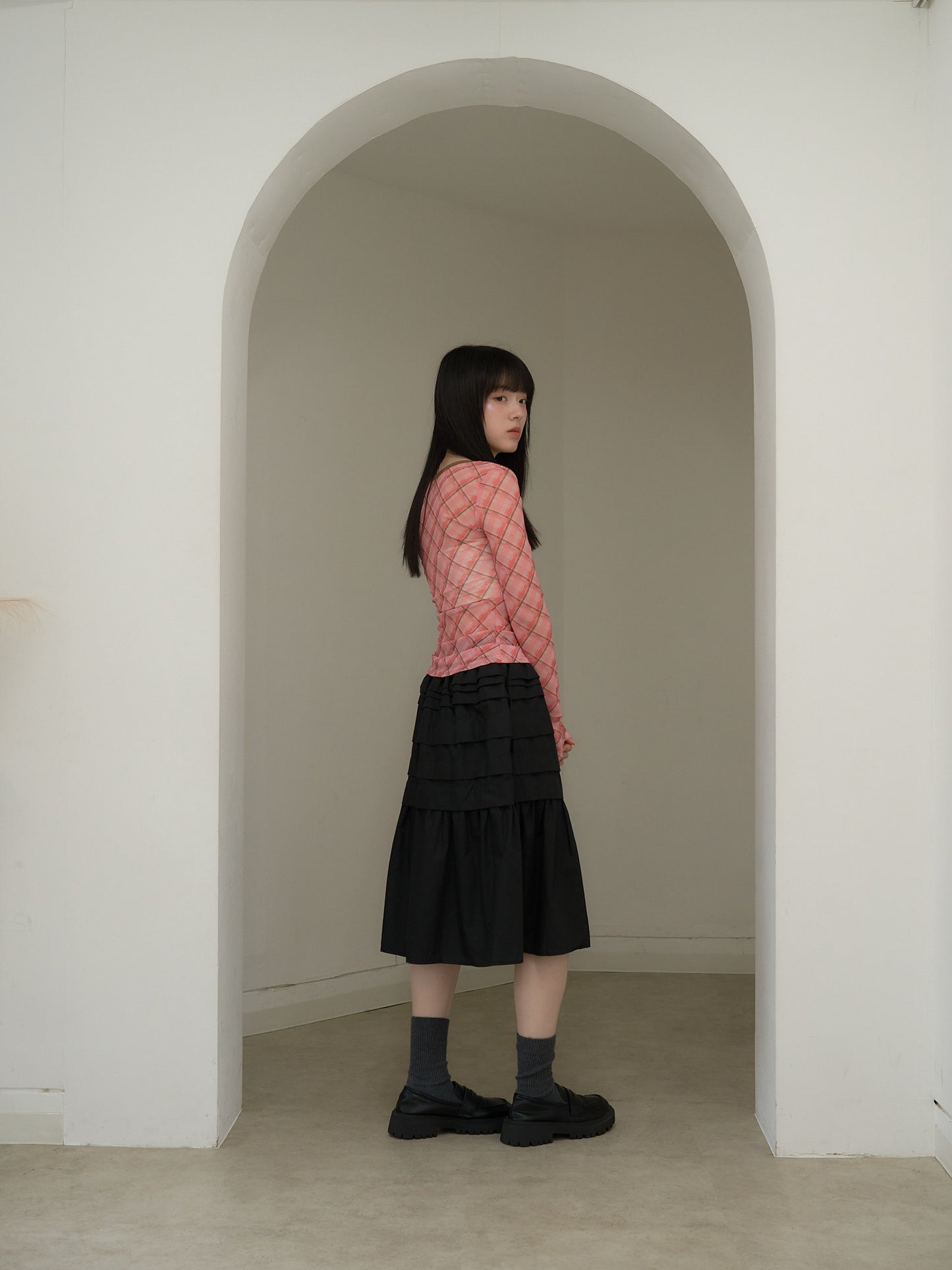 check slim long sleeve tee