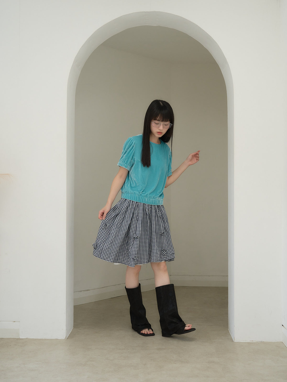 navy check skirt