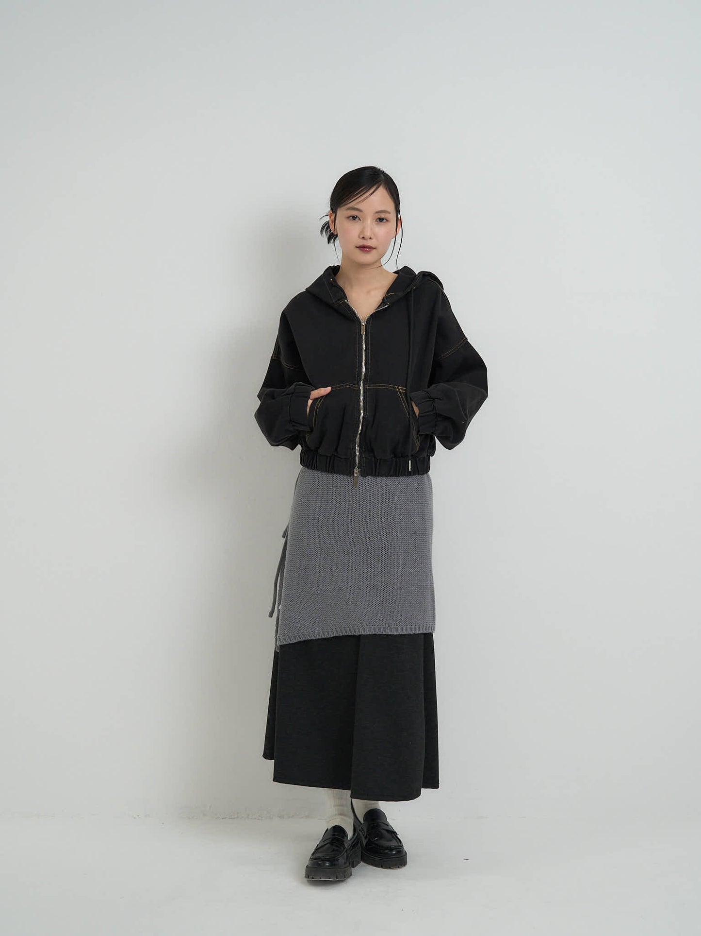 cropped denim hoodie