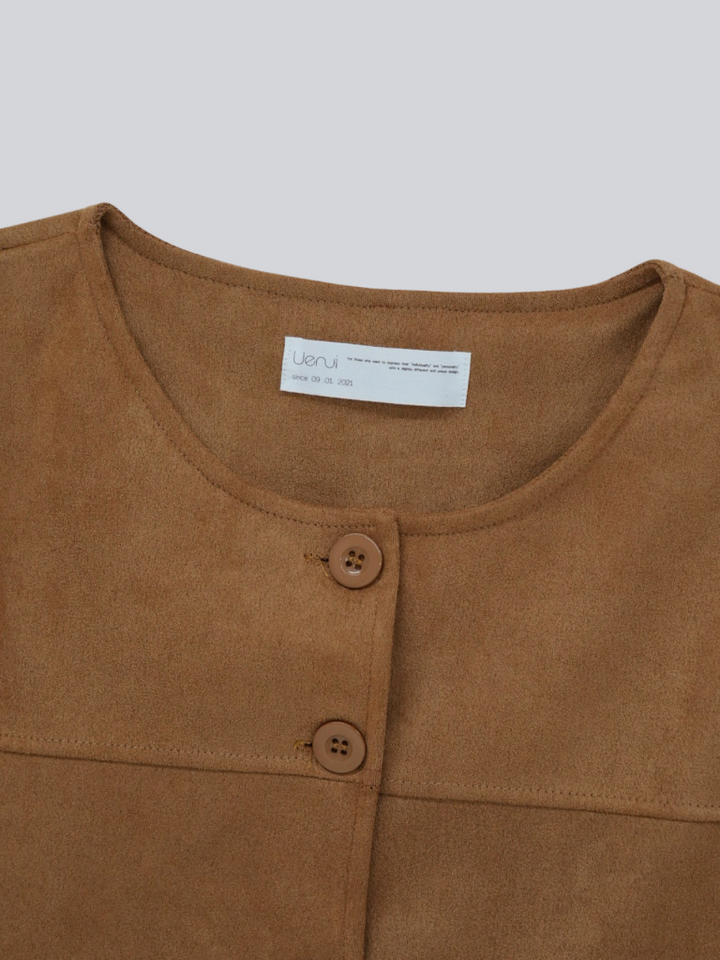 collarless suede jacket