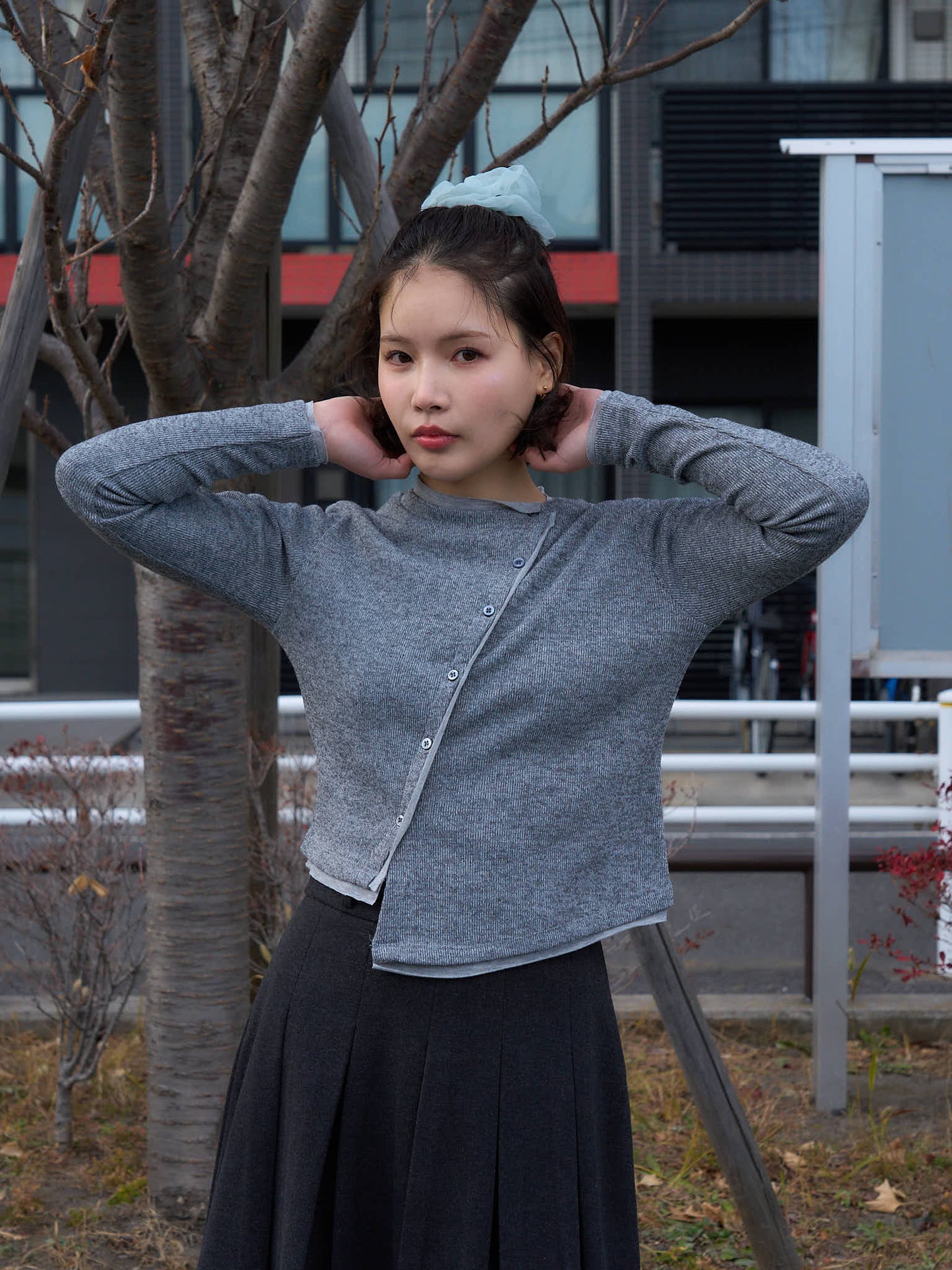 asymmetric button rib cardigan