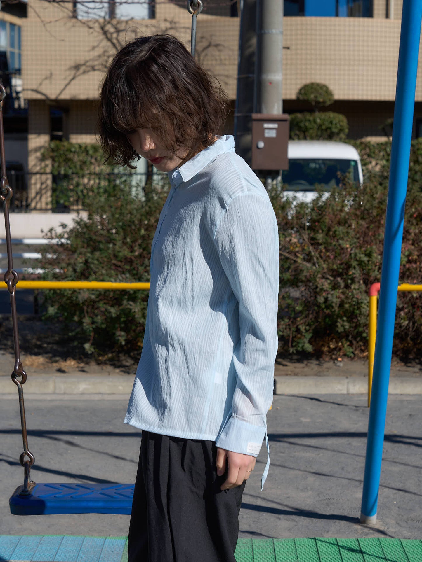 crinkle ribbon long sleeve shirt