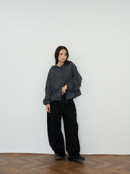check hooded shirt