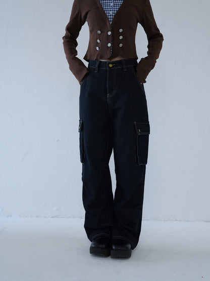 dark denim cargo pants